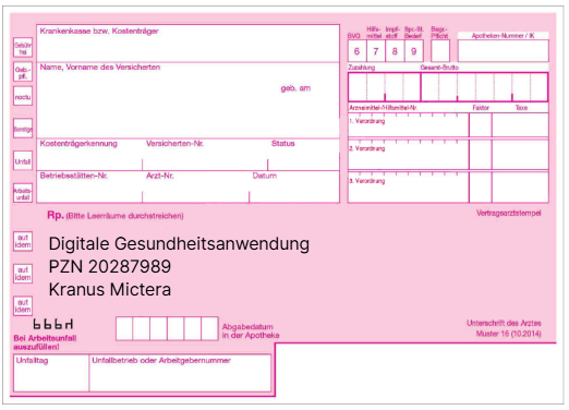 Kranus Mictera wird zu 100 % von gesetzlichen Krankenkasse erstattet.